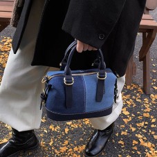 Patchwork design portable denim crossbody bag