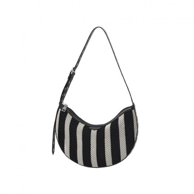 Striped half moon women's crossbody bag