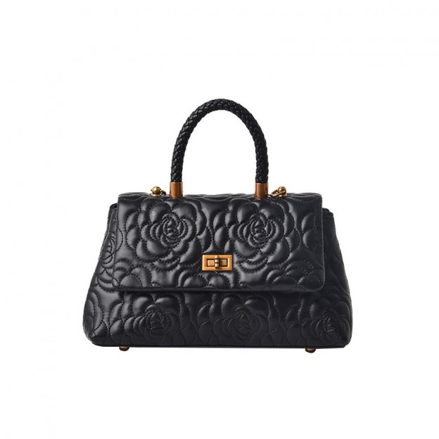 Camellia embroidered waterproof leather tote
