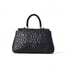 Camellia embroidered waterproof leather tote