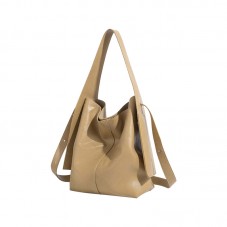 Luxe bucket-shaped smooth soft leather tote