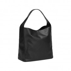 Black soft braided leather bucket bag