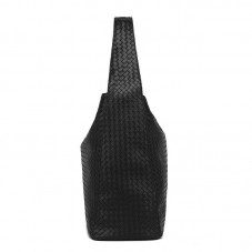 Black soft braided leather bucket bag