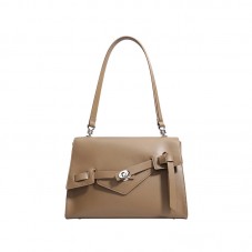 Brown smooth leather tote with flap lock