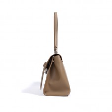 Brown smooth leather tote with flap lock