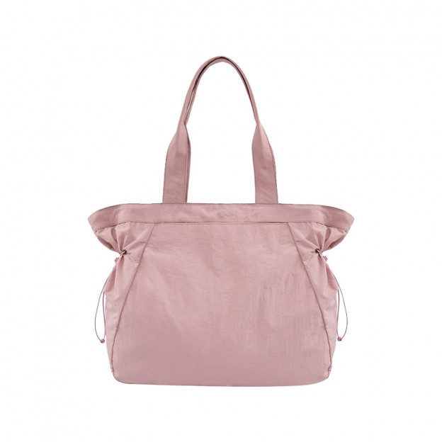 Nylon tote with adjustable side drawstrings