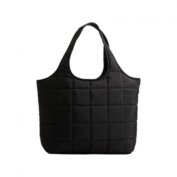 Black quilted mesh soft fluffy zipper nylon tote bag