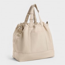 Beige fashion drawstring nylon tote bag
