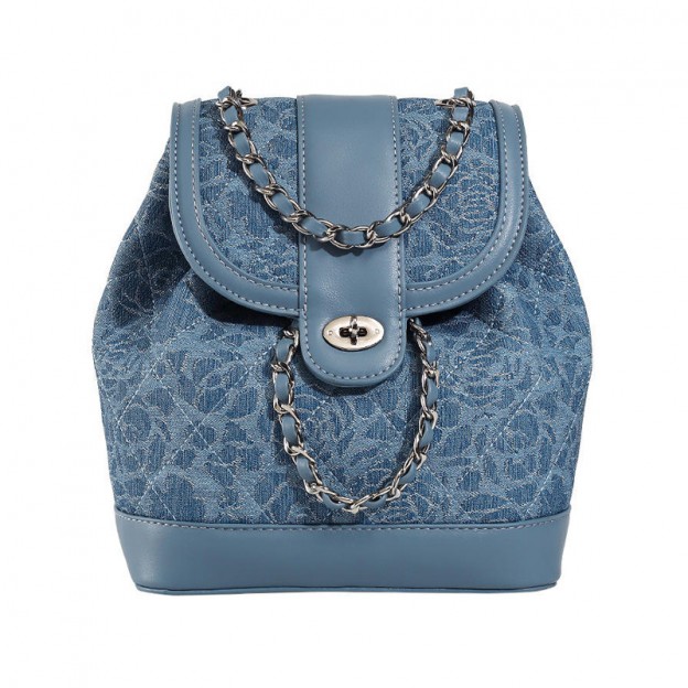 Rose pattern denim chain backpack