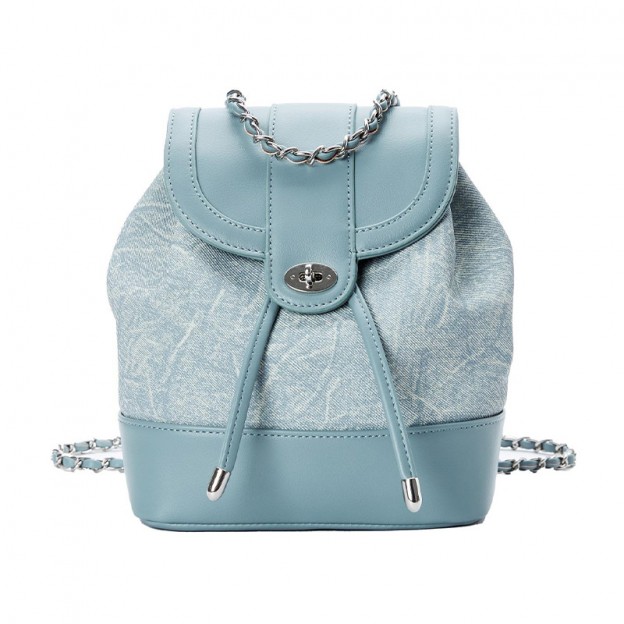 Light blue fashionable leather chain backpack