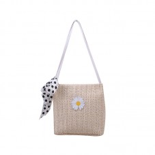 Summer bow-decorated beach straw bag